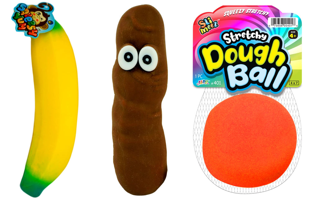 JA-RU Squishy Banana Toy Stretchy Poop & Dough Ball (3 Toy Bundle) Squishy Fidget Toys for Kids. Squeeze Balls for Hand Therapy. Anger Management Toys. 6448-3340-401s